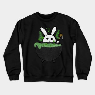 Double Double Toil and Trouble a Rabbit Witch Making A Spell out of a Cauldron Crewneck Sweatshirt